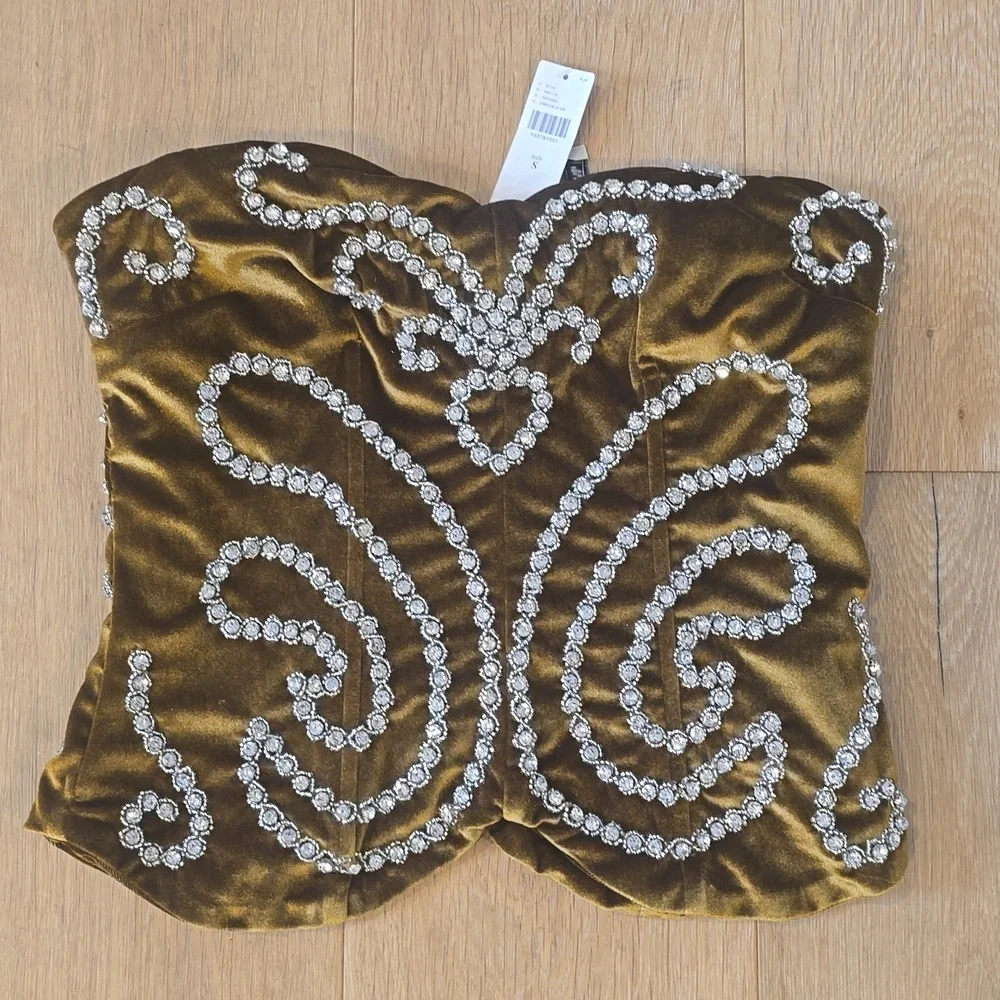 Anthropologie Ollari Velvet Crystal Corset top S - Picture 3 of 6